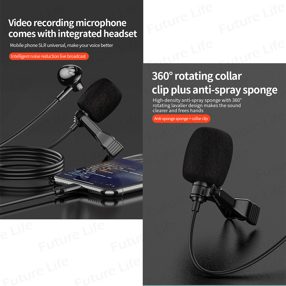 Mini Microphone Condenser 3.5mm Hands-free Clip on Lapel Lavalier Mic Wired for Phone Laptop Audio Mikrofon with Monitor Earphone