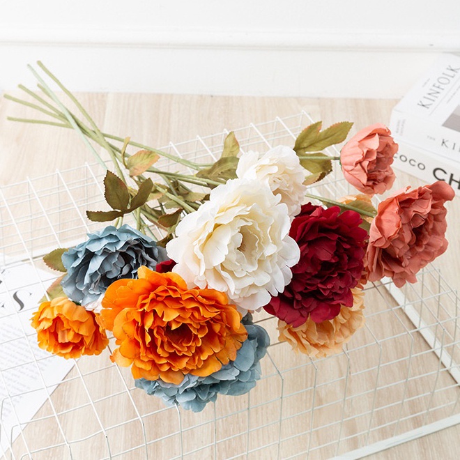 [3 Tangkai] Bunga Peony Premium X3 Artificial / Bunga Palsu Dekorasi Nikah Wedding Pesta