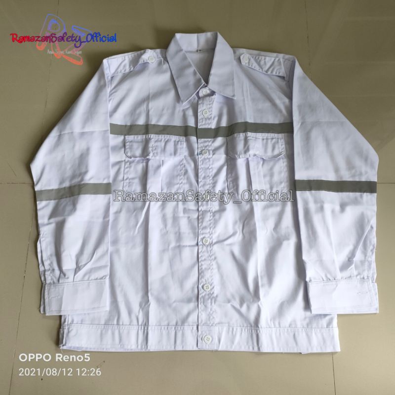 Baju Safety Seragam Kerja Atasan Lengan Panjang Putih Termurah