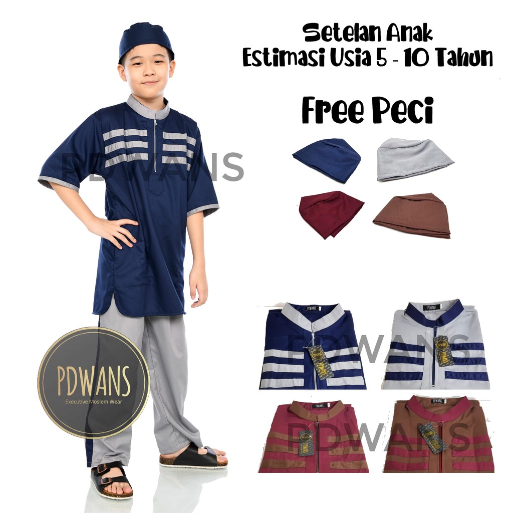 BAJU KOKO Setelan Pakistan Anak Warna Katun Toyobo Resleting 5 6 7 8 9 10 Tahun TYB01A - PDWANS