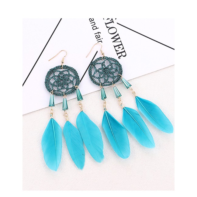 LRC Anting Gantung Fashion Garland Circle Feather Earrings Y6130X