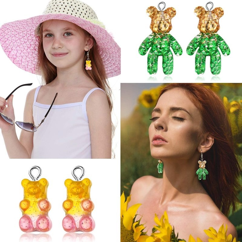 Liontin Bentuk Beruang Bahan Resin Akrilik Warna Permen Untuk Anak Perempuan