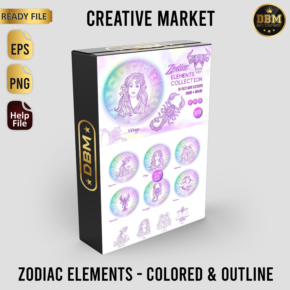 Zodiac Elements - Colored &amp; Outline - Vector Designs