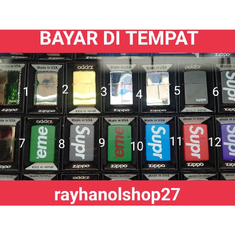 Korek api Zippo terbaru dan termurah motif pilihan 1-12 model nya,bahan berkualitas bagus bermacam model dan corak warna nya tidak mudah pudar Korek api Zippo banyak di sukai pria perokok