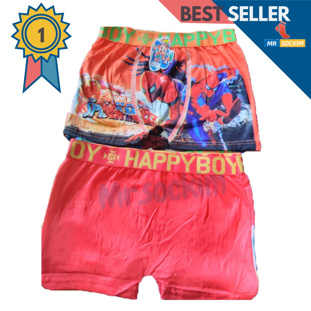 celana boxer anak laki laki katun stretch 2 tahun 8 tahun Motif Karakter happy boy (6 Pcs)