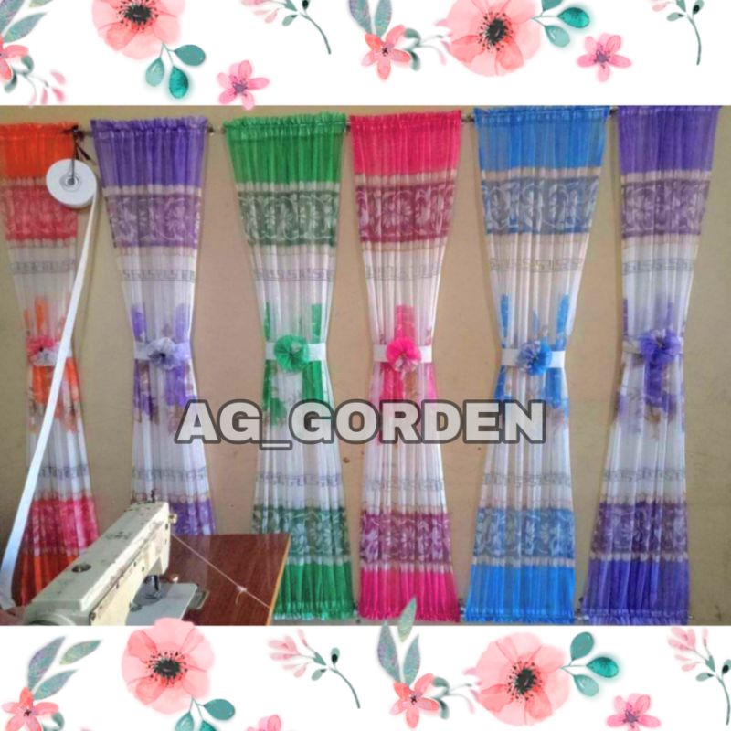 Gorden jendela minimalis kupu kupu ikat tengah motif bunga mawar murah tersedia 5 warna horden cocok