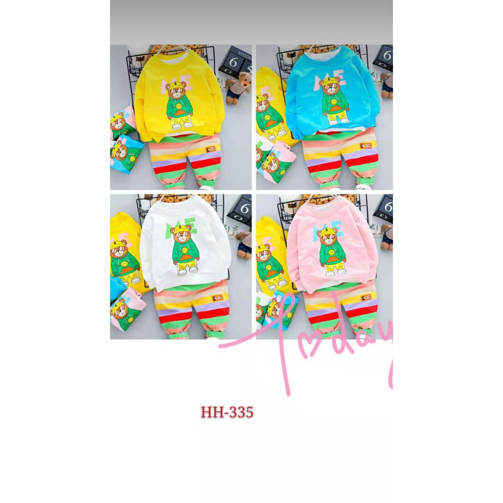 Setelan Baju Anak Laki Perempuan Bisa pakai Celana Joger ME BEAR Import / 2 Tahun - 5 Tahun / Bahan Melar R89