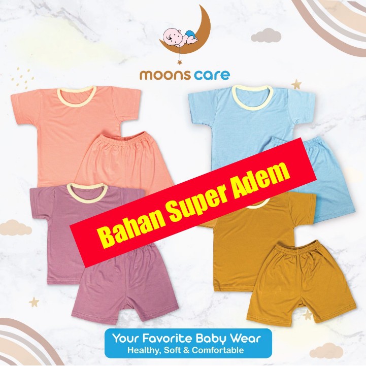 SML MOONS STELAN OBLONG PENDEK POLOS MOONS stelan baju pendek stelan oblong Baju bayi Lucu Stelan