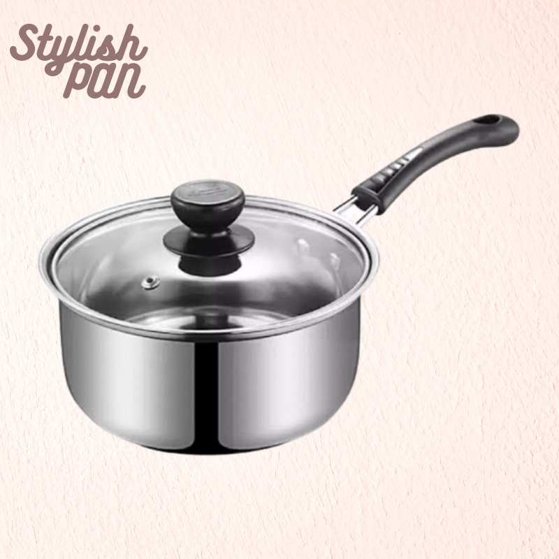 Panci Mie Panci Susu 16Cm Panci Masak Mie Alat Masak Dapur Panci Tutup Kaca stainless Panci Serbagun