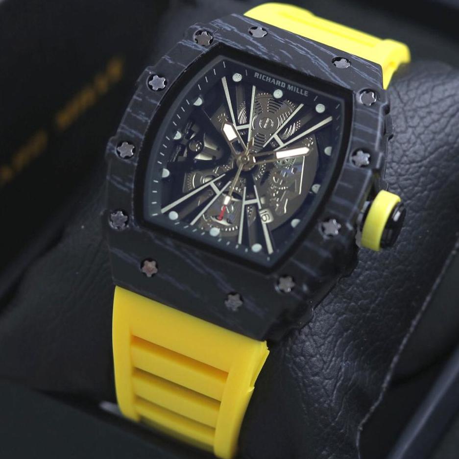 Paling Disukai.. Jam Tangan Pria Rm Tali Rubber Body Carbon Chrono Variasi Tanggal Aktif Box Exclusi