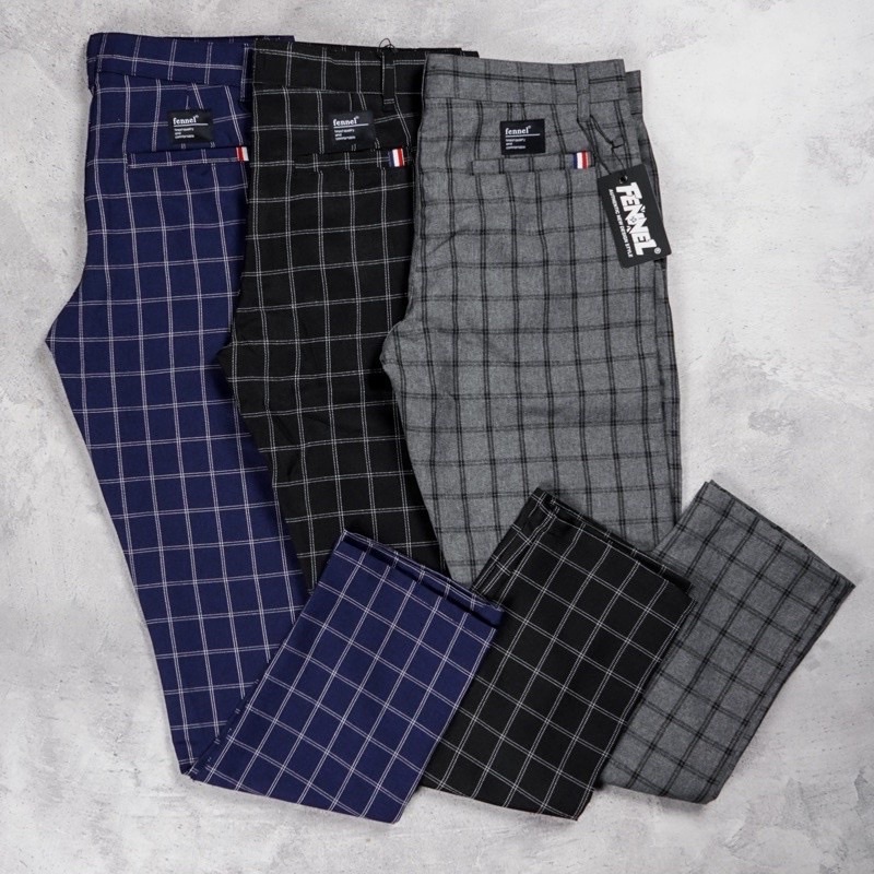 CELANA CHINO TARTAN PRIA ANKLE PANTS MOTIF KOTAK2 WANITA PANJANG COWOK SALUR MODEL SLIMFIT