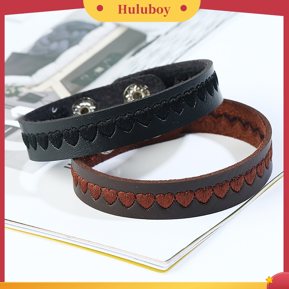 Hu Hu Hu Hu Hu Alat Bantu Pasang Kacamata♡ Gelang Bangle Kulit Imitasi Motif Bordir Hati Dengan Kancing Snap Untuk Priawanita