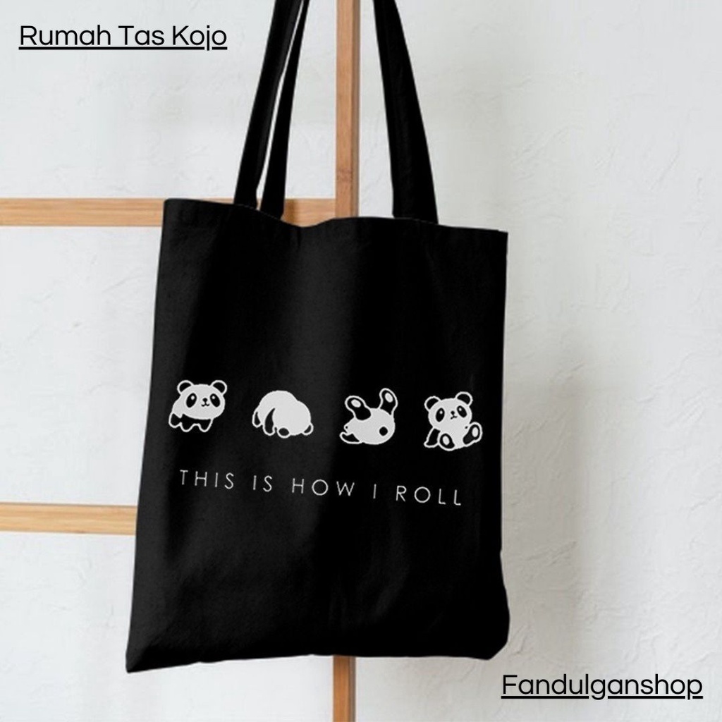 FLASH SALE 10.10 - TOTEBAG MOTIF PANDAROLL - RESLETING BAHAN KANVAS / DINIR 300 UKURAN 35X40 CM