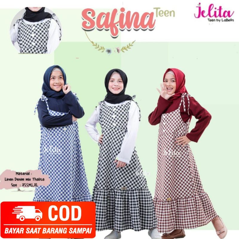 GAMIS LEBARAN DRESS MUSLIM OVERALL INNER BAHAN THALITTA OUTER BAHAN LINEN DENIM BAJU KODOK MURAH MOT