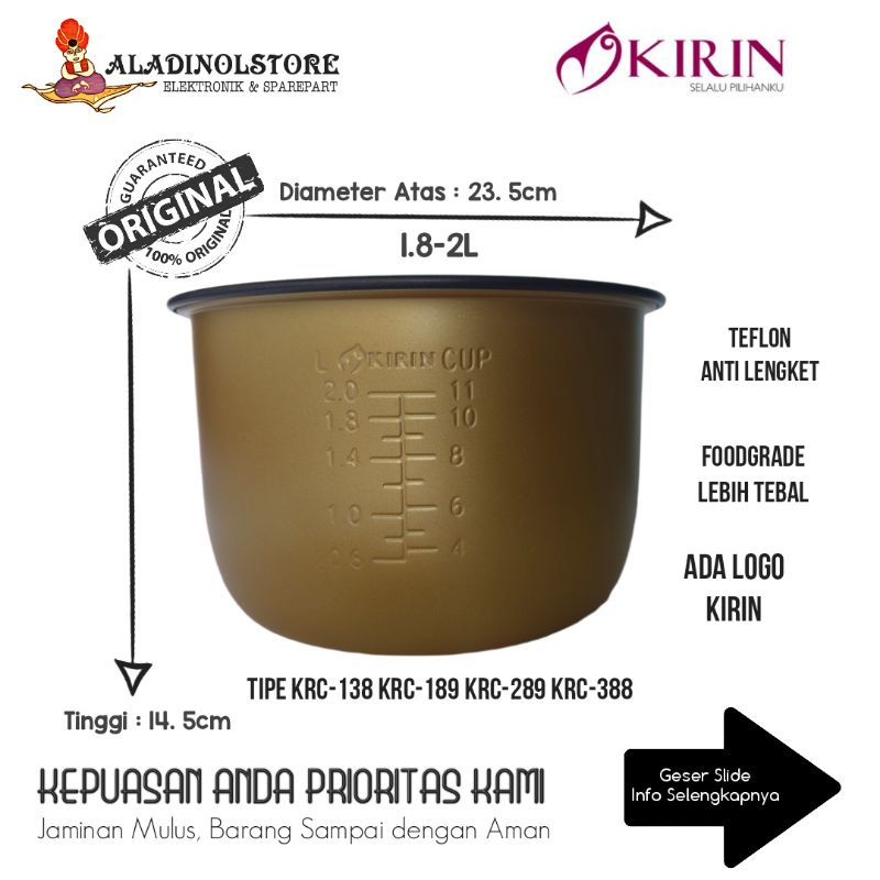 Panci Teflon MagicCom KIRIN 2L KRC 138 189 289 388 ORIGINAL