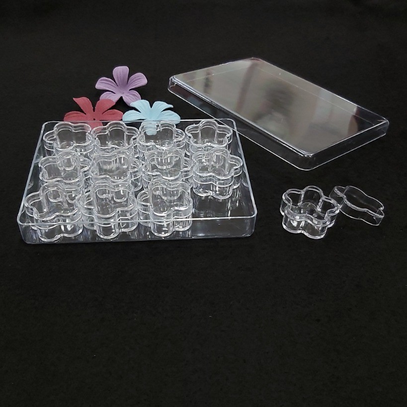 12 PCS - JAR KOSONG  RHINESTONE NAIL ART  BOX | BENTUK BUNGA | BAHAN AKRILIK