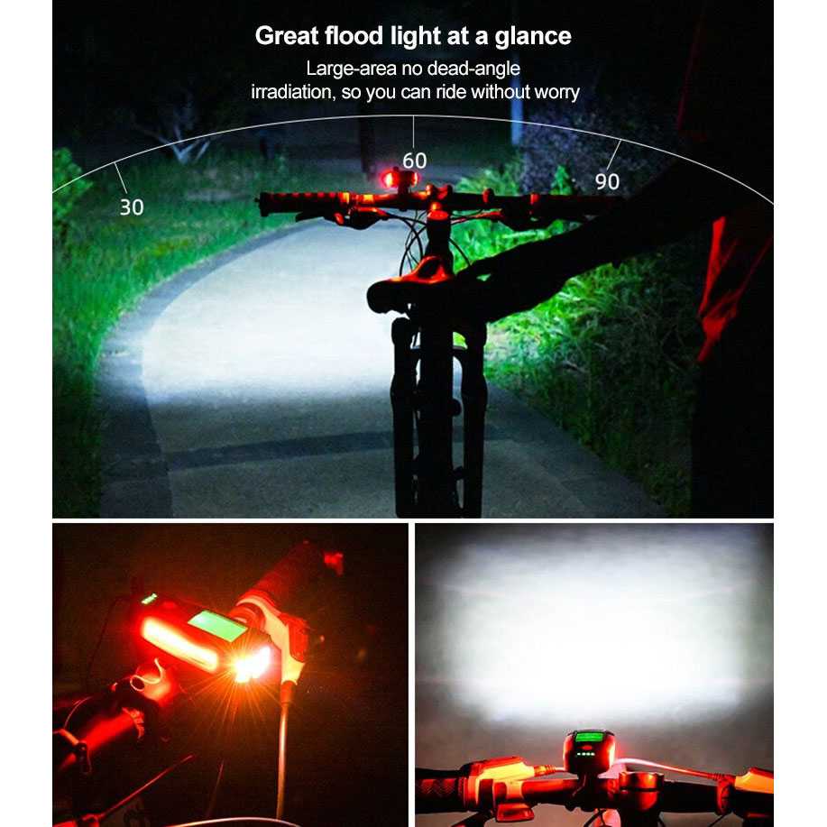 ANLOOK 4 in 1 Lampu Sepeda + Klakson + Speedometer Recharge 1200mAh