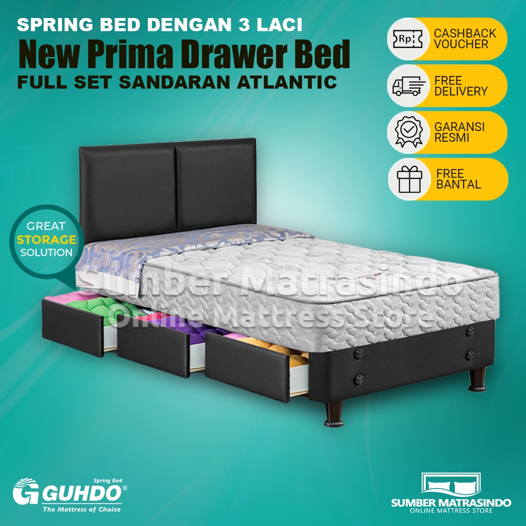 Guhdo Spring Bed 3 Laci New Prima Drawer Bed HB Atlantic FULL SET / TANPA SANDARAN 90x200 / 100x200 