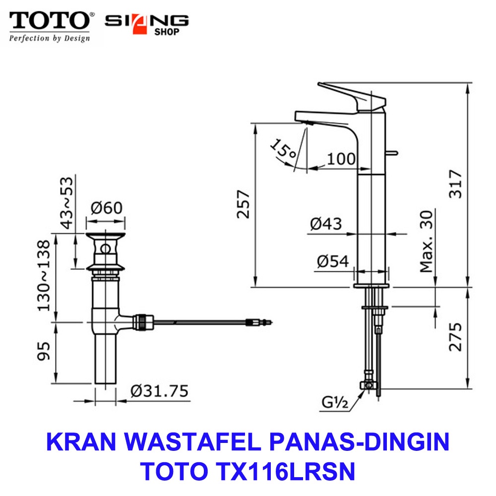 Kran Wastafel Tinggi TOTO TX116LRSN Panas Dingin