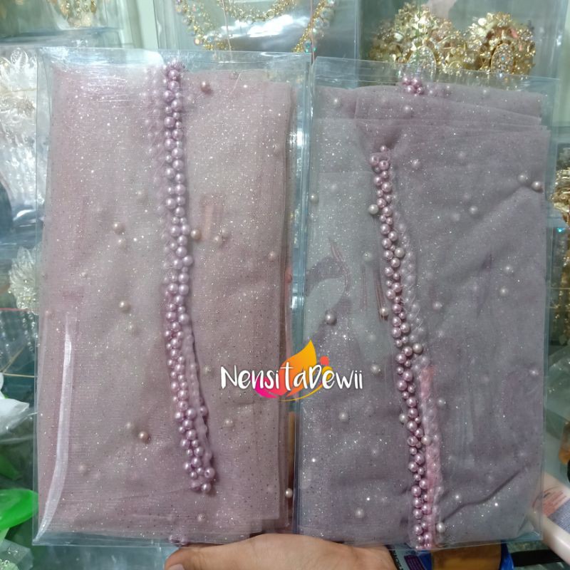 KERUDUNG PENGANTIN / VEIL MUTIARA MOTIF AKAR / VEIL MUTIARA POLOS / VEIL PENGANTIN