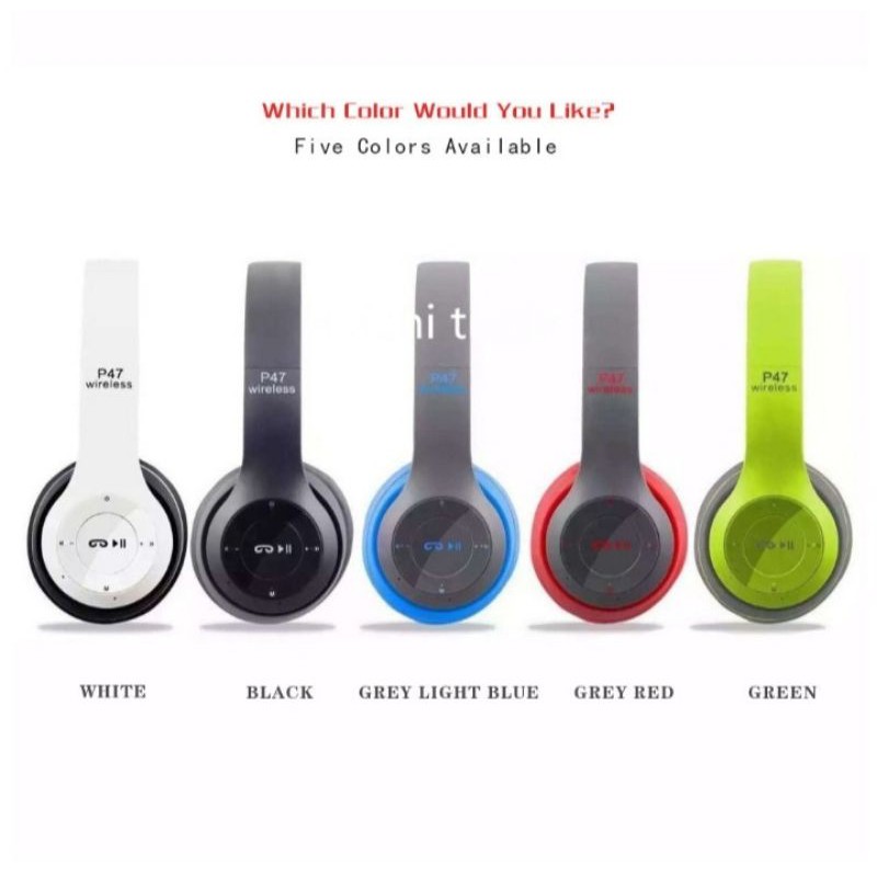 P47 HEADPHONE MIC BLUETOOTH WIRELESS EARPHONE LIPAT BASS GAYA KEKINIAN