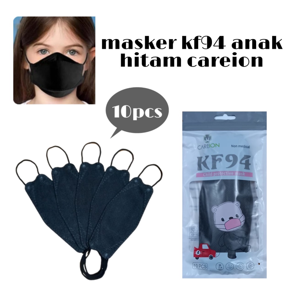 Masker Anak KF94 Careion  Korea 4ply Masker kf 94 ANAK isi 10pc - HITAM/PUTIH