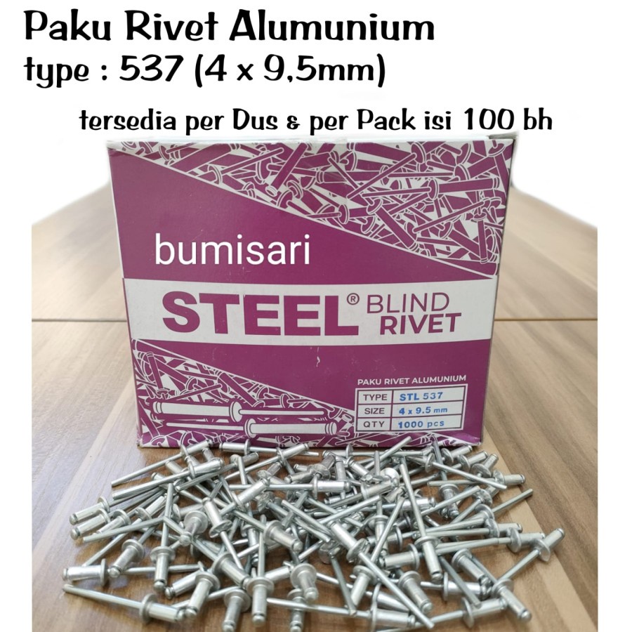 Paku Rivet Alumunium 537 (4 x 9,5 mm) - Per pack isi 100