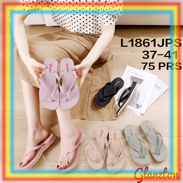 L1861JPS Sandal Jepit Wedges Wanita Jelly Doff Glanzton Sendal Wedjes Impor Jely Jelli Dof Glazton