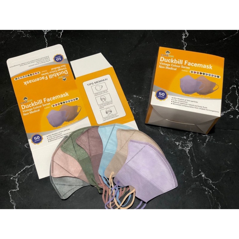 Masker duckbill careion vintage 3D warna soft new 50pcs