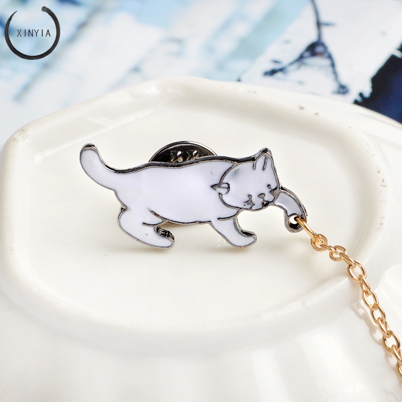 Kreatif Kecil Yang Lucu Putih Mutiara Kucing Bros Pins Chic Fashion Jewelry Bros