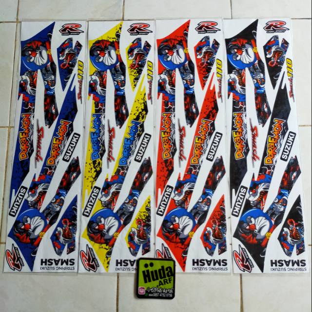 Striping sticker decal lis motor variasi SUZUKI SMASH "DORAEMON ZOMBIE" biru-kuning-merah-hitam