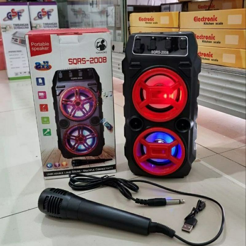 Spiker mic karaoke Speaker aktif bluetooth bonus mikrofon USB TFCard MP3 Radio player wireless bass