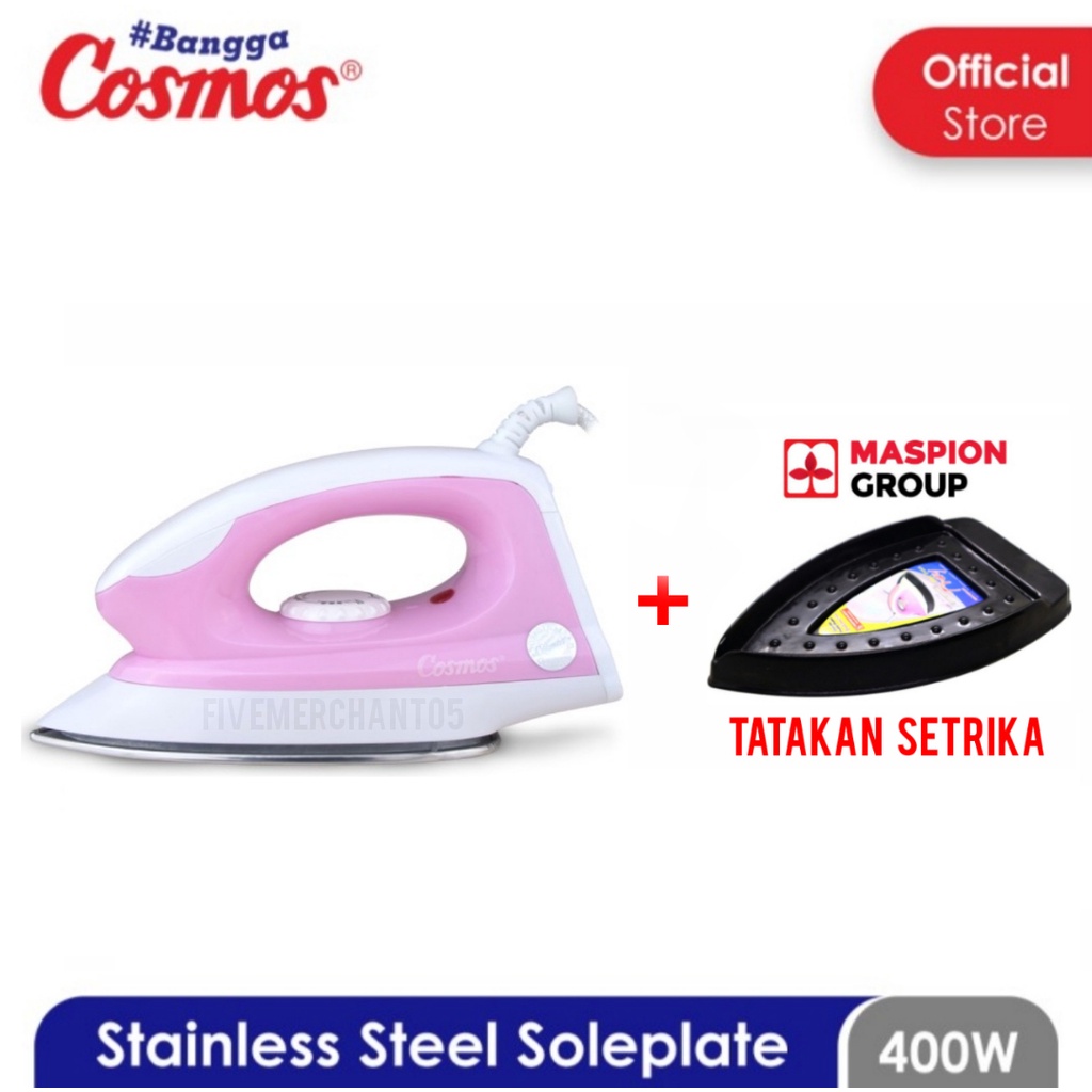 Setrika Cosmos CIS 428 Dry Iron Cosmos 428 Setrika Cosmos Stainless Steel Soleplate Setrika Pink