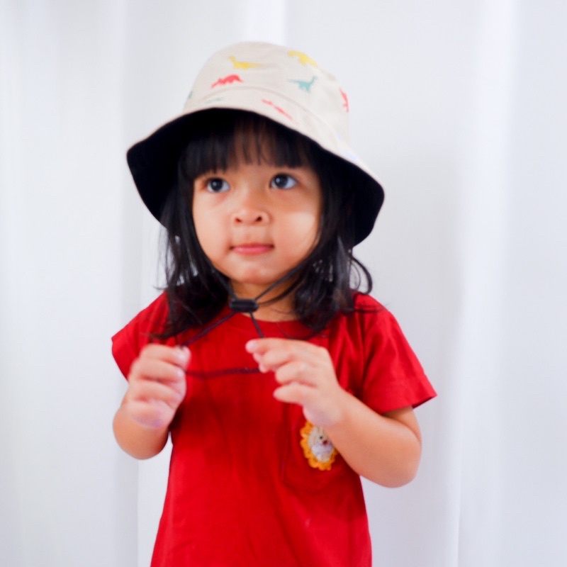 Bucket Hat Anak Polos Topi Anak Dino Topi Rimba Topi Piknik Anak Laki Laki Cowok Motif Full Dino