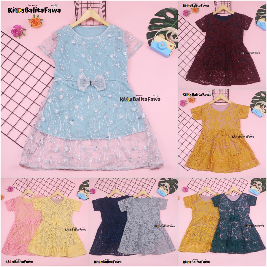 Dress Icha Brukat uk 4-5 Tahun / Dres Brokat Anak Perempuan Gaun Brukat Pesta Baju Import Baby Cewek