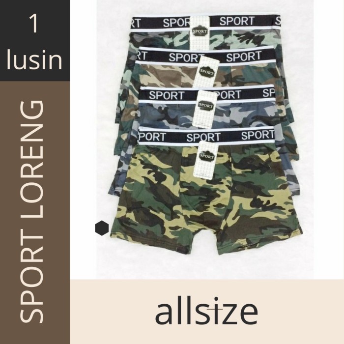 1 lusin  celana dalam boxer pria sport loreng