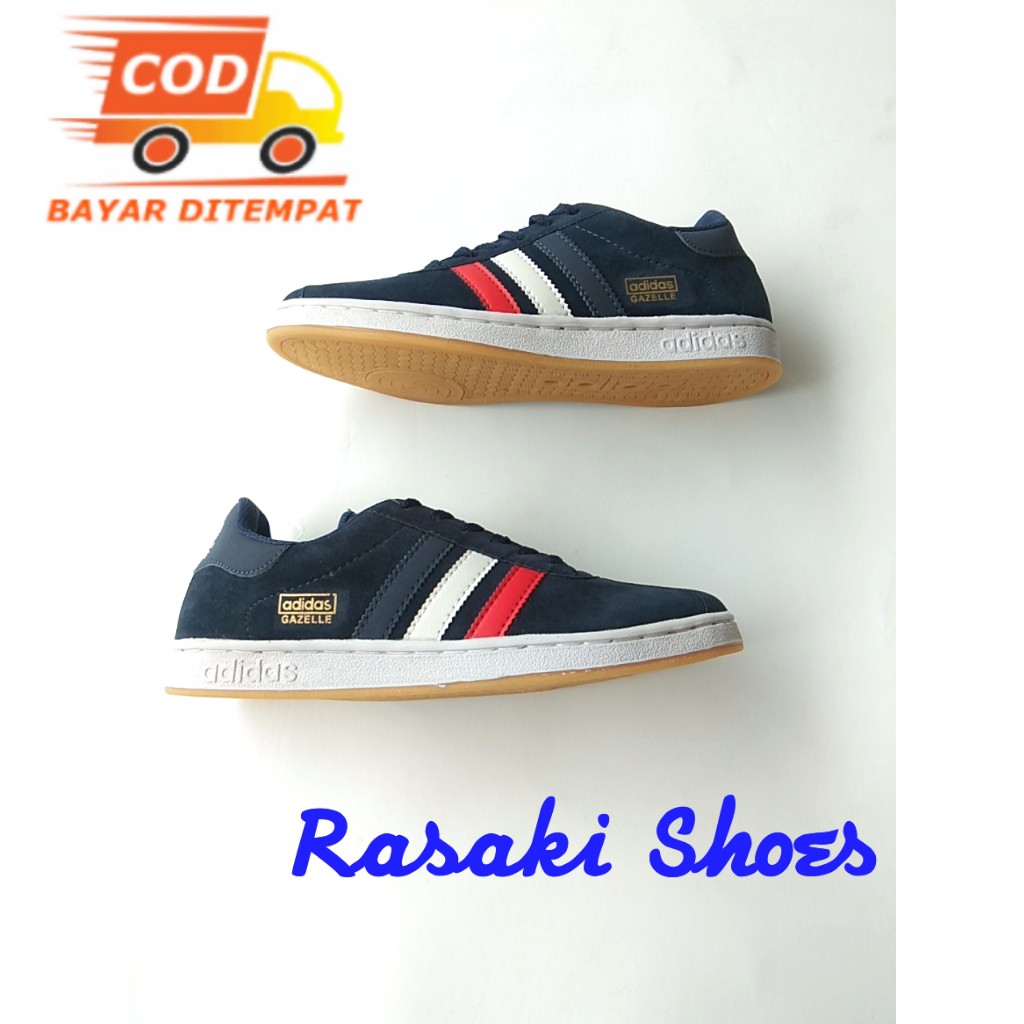Sepatu Adidas76 Gazelle Navy Stripe Putih Merah / Sneakers Adidas Gazelle White Red Premium