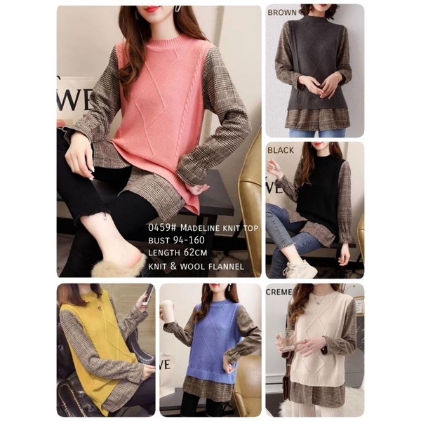 MDLV ~ 0459 MADELINE KNIT TOP // ATASAN LENGAN PANJANG RAJUT COMBI IMPORT CEWEK // FASHION IMPORT