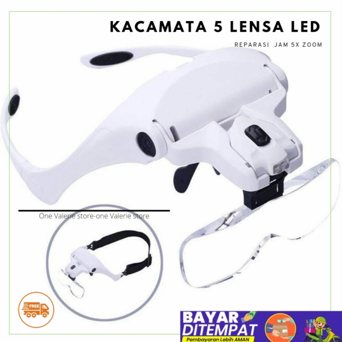 

Helm Kacamata pembesar Reparasi Jam 5x Magnifier 2 LED