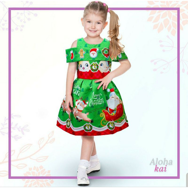 DRESS SABRINA ANAK MOTIF NATAL / DRESS ANAK PEREMPUAN / CHRISTMAS