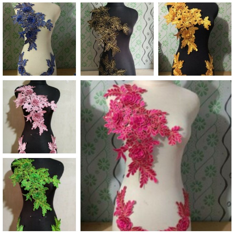 Toko Bekasi Timur Bordir Renda Dada Tasik Aster Lace Embroidery Tunik Brukat Gamis Kebaya Hitam Dust