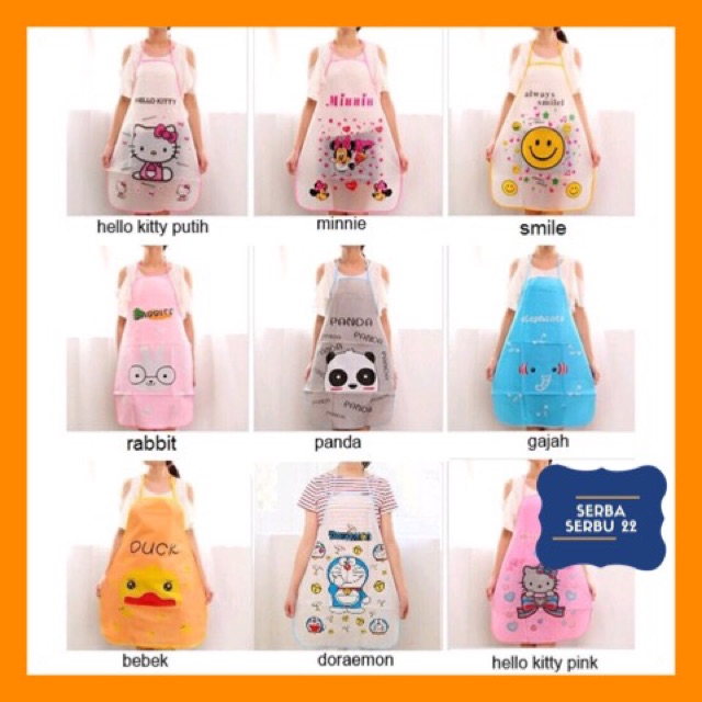 CELEMEK PLASTIK TIPIS MOTIF KARAKTER ANAK - APRON DAPUR MASAK LUCU WATERPROOF ANTI AIR UK. STANDARD