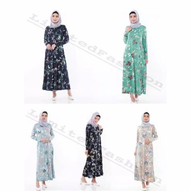 Gamis Jersey syar'i motif bunga Fit to XL bahan Roberta