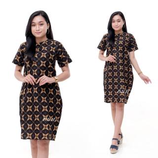 dress batik  modern wanita  flare murah grosir  lace brukat 