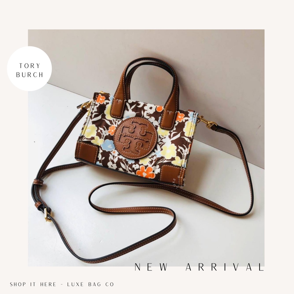 Tory Burch TB Micro Ella Flower Pattern Design Nylon Tote Bag Original