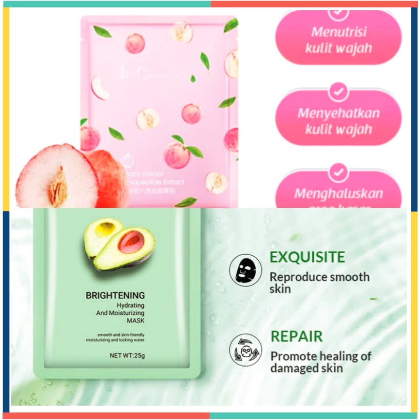 Peach Avocado Bio Sheet Mask Masker Wajah Bio BQ004 BQ014