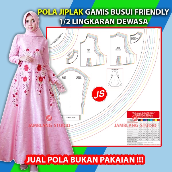 Jual Pola Jiplak Gamis Busui Dewasa 1 2 Lingkaran 9 In 1 [ Pola Baju