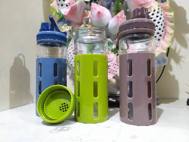 BOTOL MINUM KACA MOTIF COVER PLASTIK 750ML