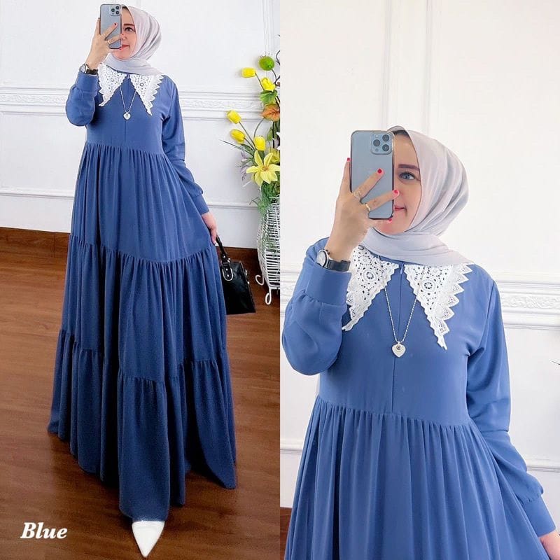 Gamis Terbaru 2022 Lianka Dress Gamis Malaysia Ceruty Babydoll Aksen Renda Baju Kondangan Wanita Gaun Pesta Muslimah