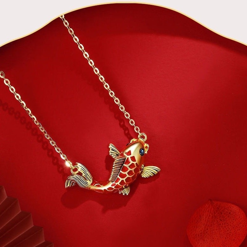 Lucky Koi Necklace Female Retro Chinese Style Simple Temperament Female Lucky Clavicle Chain Pendant